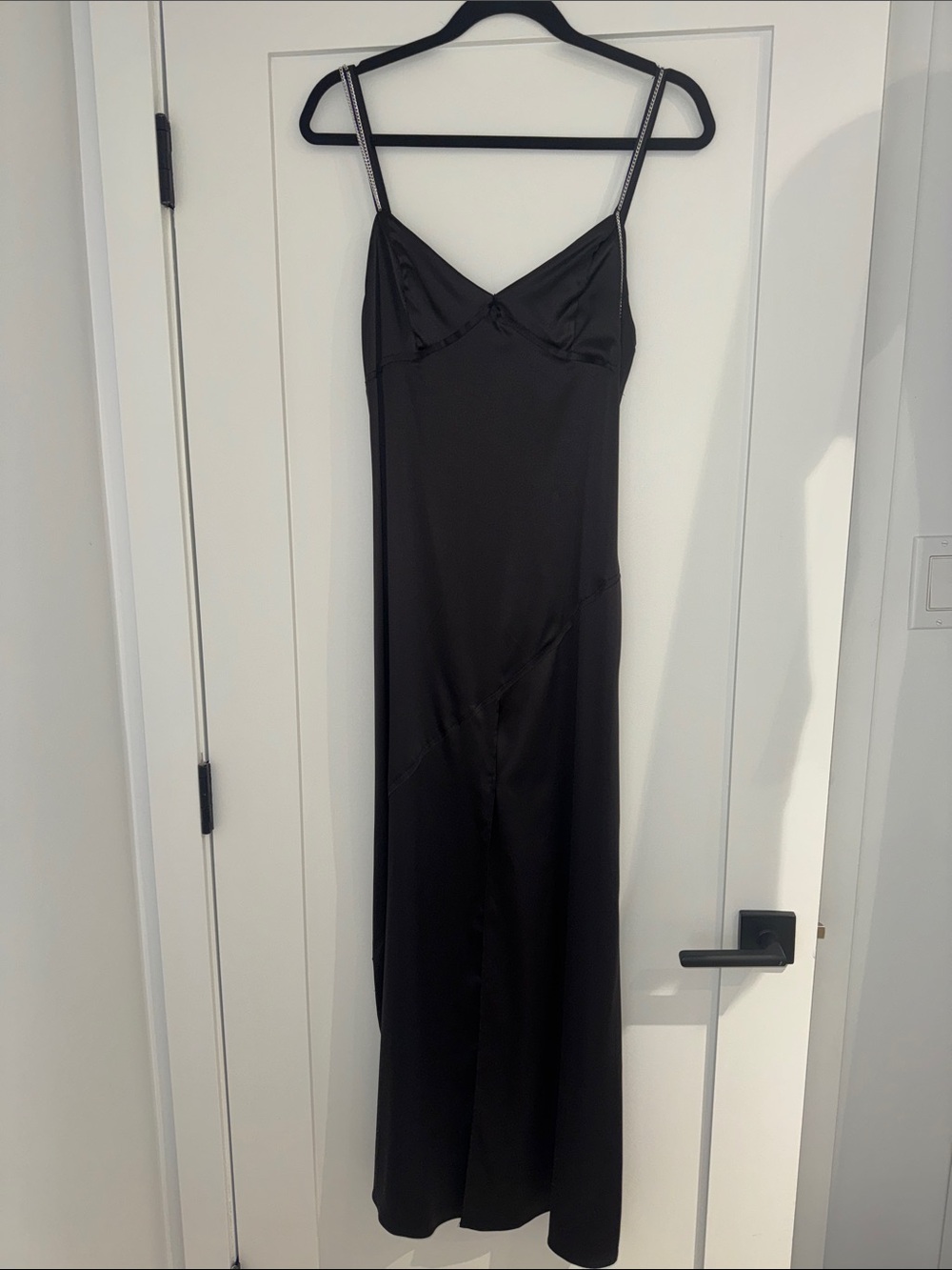 Zara Black Satin Slip Dress with Silver Chain Detail